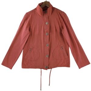 Orly Sport Jacket Womens Medium Coral Pink Mesh Panel 100% Cotton Full Button
